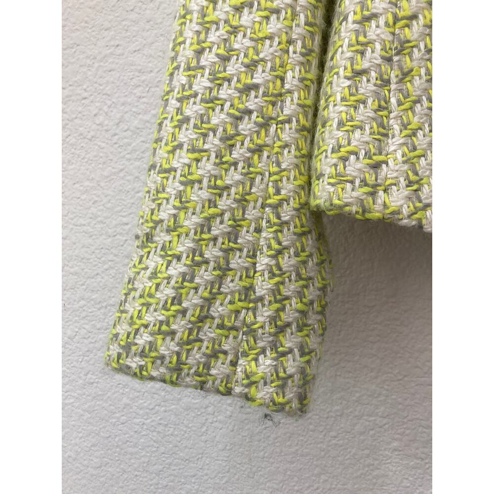 Theory Twee Woven Lime Green Collarless Houndstooth Preppy Tweed Blazer Jacket 6 - Picture 7 of 11
